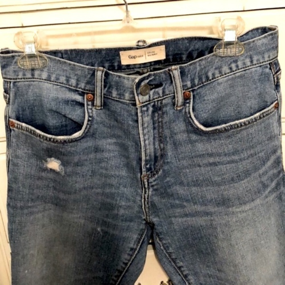 Gap 1969 medium wash raw hem high waist distressed Skinny jeans size 28 - Picture 4 of 14